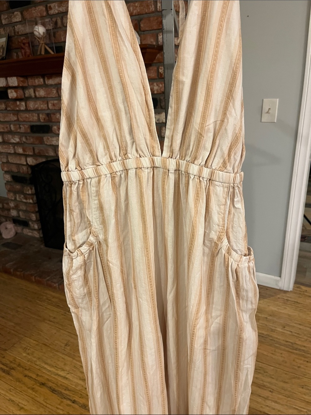 Cider Striped Cream Tie-Shoulder Jumpsuit - Picture 3 of 6